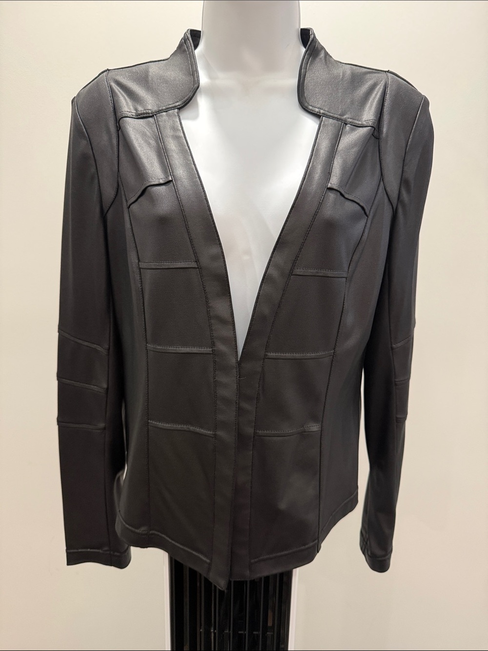 Clara Sun Woo Black Faux Leather Open Cardigan Jacket